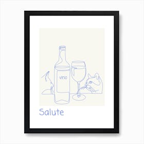 Salute Wine Poster Blue Art Print