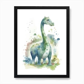 Brachiosaurus Cute Dinosaur Watercolour 1 Art Print