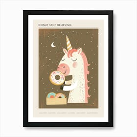 Unicorn Eating Rainbow Sprinkled Donuts Muted Pastels 1 Poster Art Print