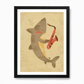 Muted Pastel Shark Playing Saxophone 2 Poster