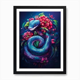 Snake With Flowers Art Print