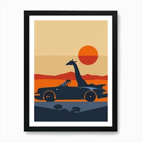 Giraffe And Car Art Print