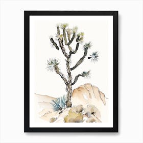 Joshua Tree In Mountain Foothill Minimilist Watercolour  (4) Art Print