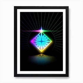 Neon Geometric Glyph in Candy Blue and Pink with Rainbow Sparkle on Black n.0450 Art Print
