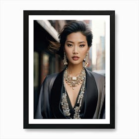 Asian Woman Adorned In Haute Couture Fashion Poised Elegantly Silk And Velvet Textures Contrastin (4) Art Print