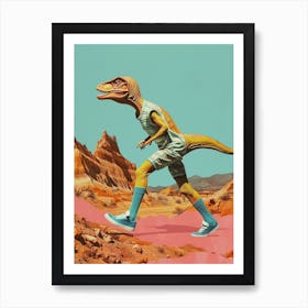 Retro Dinosaur Hiking Collage 3 Art Print