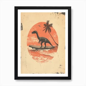 Vintage Corythosaurus Dinosaur On A Surf Board 1 Art Print