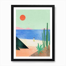 Sunset Beach Girl, Modern Travel Poster Art Print