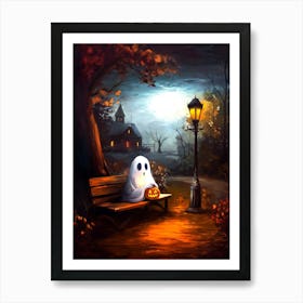 Ghost Sitting On A Bench At Night Art Print