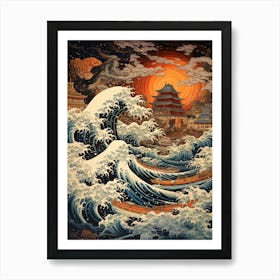 Tsunami Waves Japanese Illustration 7 Art Print