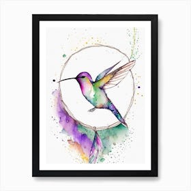 Hummingbird And Mandala Minimalist Watercolour 1 Art Print