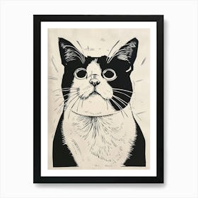 Japanese Bobtail Linocut Blockprint 4 Art Print