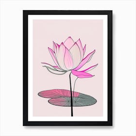 Blooming Lotus Flower In Pond Minimal Line Drawing 1 Art Print