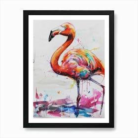Flamingo Colourful Watercolour 3 Art Print