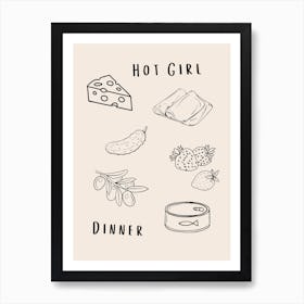 Hot Girl Dinner B&W Art Print