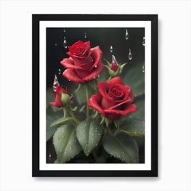 Red Roses At Rainy With Water Droplets Vertical Composition 61 Art Print