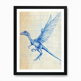 Archaeopteryx Dinosaur Blue Print Sketch 2 Art Print