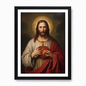 Sacred Heart Of Jesus, Oil On Canvas Portuguese School, 19th Century 003 Art Print