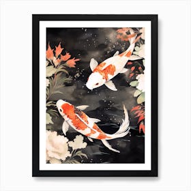 Orange Koi Fish Watercolour With Botanicals 4 Art Print