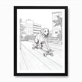 Rottweiler Dog Skateboarding Line Art 4 Art Print