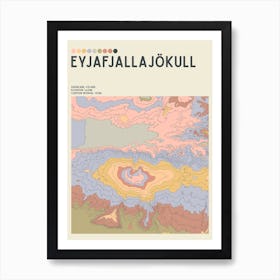 Eyjafjallajökull Iceland Topographic Contour Map Art Print