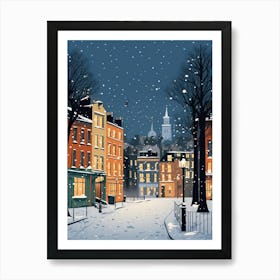 Winter Travel Night Illustration Dublin Ireland 3 Art Print