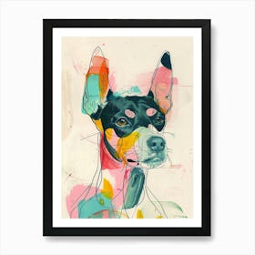 Pinscher Dog Pastel Line Watercolour Illustration  3 Art Print