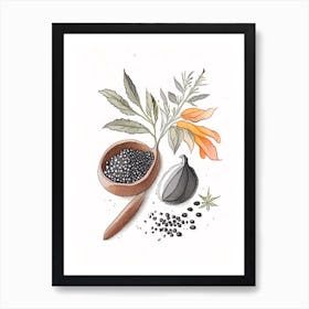 Black Pepper Spices And Herbs Pencil Illustration 1 Art Print