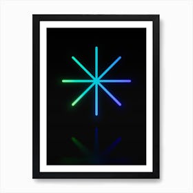 Neon Blue and Green Abstract Geometric Glyph on Black n.0223 Art Print