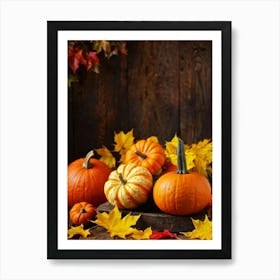 Autumn Gourds And Pumpkins Arranged For Thanksgiving Vibrant Hues Of Orange Yellow And Red Some Art Print