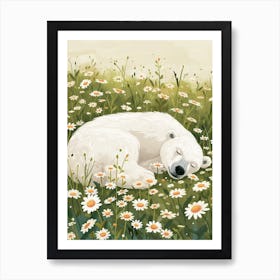 Polar Bear Resting In A Field Of Daisies Storybook Illustration 4 Art Print