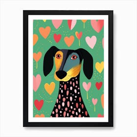 Abstract Cute Heart & Dog Line Illustration 4 Art Print