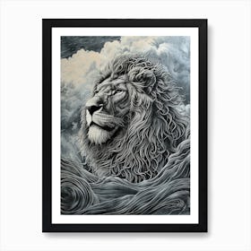 Barbary Lion Relief Illustration Storm 1 Art Print