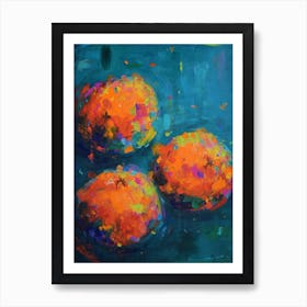 Three Oranges On Teal Art Print