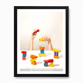 Peppers And Hands On Table Art Print