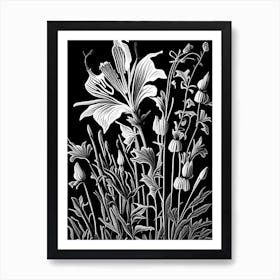 Bellflower Wildflower Linocut 1 Art Print