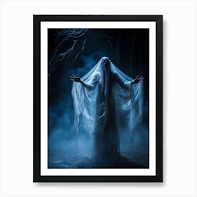 Ghostly Figure Mid Scream Behind A Semi Transparent Veil Ethereal Hands Reaching Out From The Mis (3) Art Print