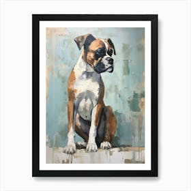 Boxer Dog, Painting In Light Teal And Brown 0 Art Print