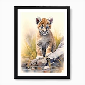 Baby Puma Watercolor Art Print