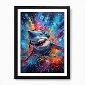  A Dj Shark Vibrant Paint Splash 1 Art Print