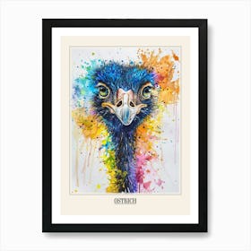 Ostrich Colourful Watercolour 3 Poster Art Print