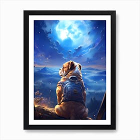 Bulldog Watching The Moon Poster