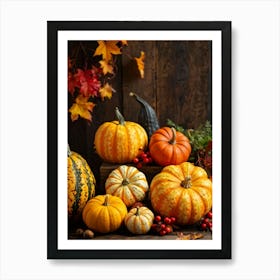 Autumn Gourds And Pumpkins Arranged For Thanksgiving Vibrant Hues Of Orange Yellow And Red Some 2 1 Poster