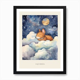 Baby Squirrel 2 Sleeping In The Clouds Nursery Poster Art Print