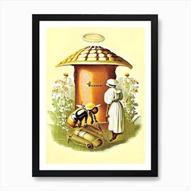 Beekeeper And Beehive 2 Vintage Art Print