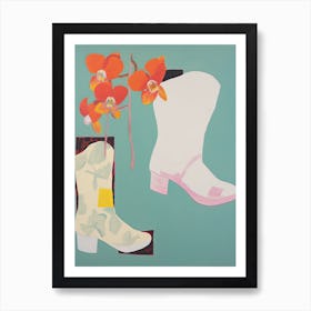 A Painting Of Cowboy Boots With Red Flowers, Pop Art Style 10 Art Print