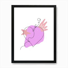 Line art heart and colored abstract spots 3 Art Print