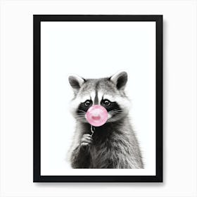 Raccoon Blowing A Pink Bubble Of Chewing Gum  Art Print