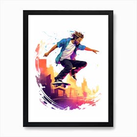 Skateboarding In New York City, United States Gradient Illustration 4 Art Print