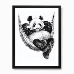 Giant Panda Napping In A Hammock Ink Illustration 1 Art Print